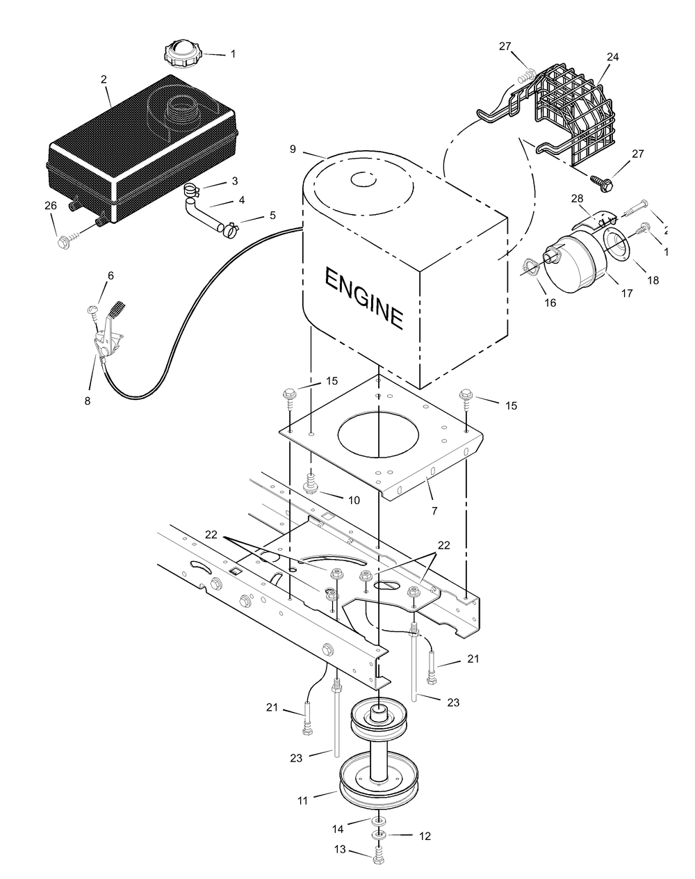Engine Mount Diagram and Parts List for 312000X98B 2003 Briggs and Stratton Lawn Tractor